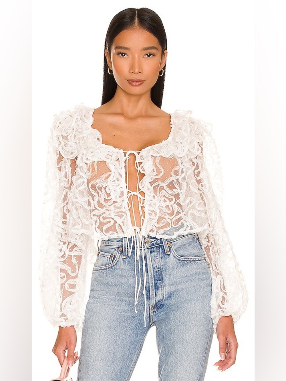 For Love & Lemons Tatiana White Lace Blouse Size Medium NWT